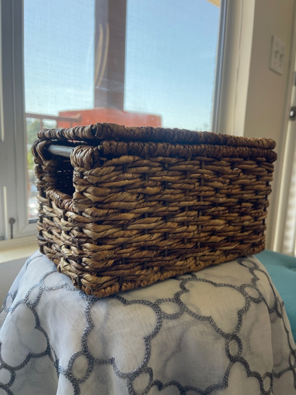 Woven Rattan Storage Basket with Lid - Brown
